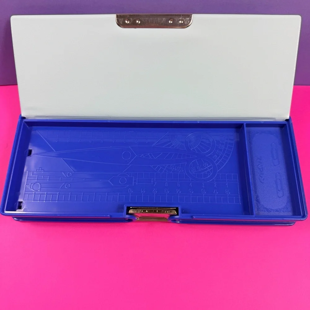 90s Vintage Dinosaur Double-Sided Blue Pencil Box
